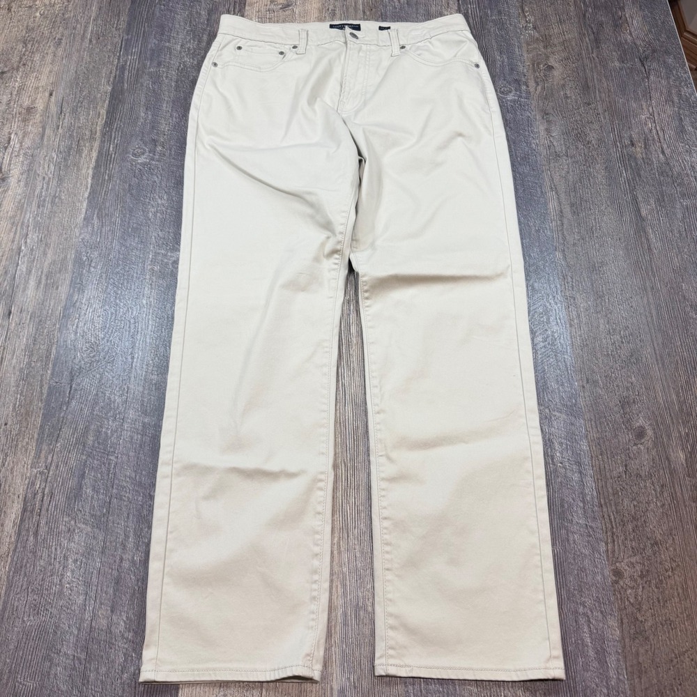 Lucky Brand 221 Straight Leg Mens Pants 34x32 Beige Sand Jeans 5-Pocket Stretch
